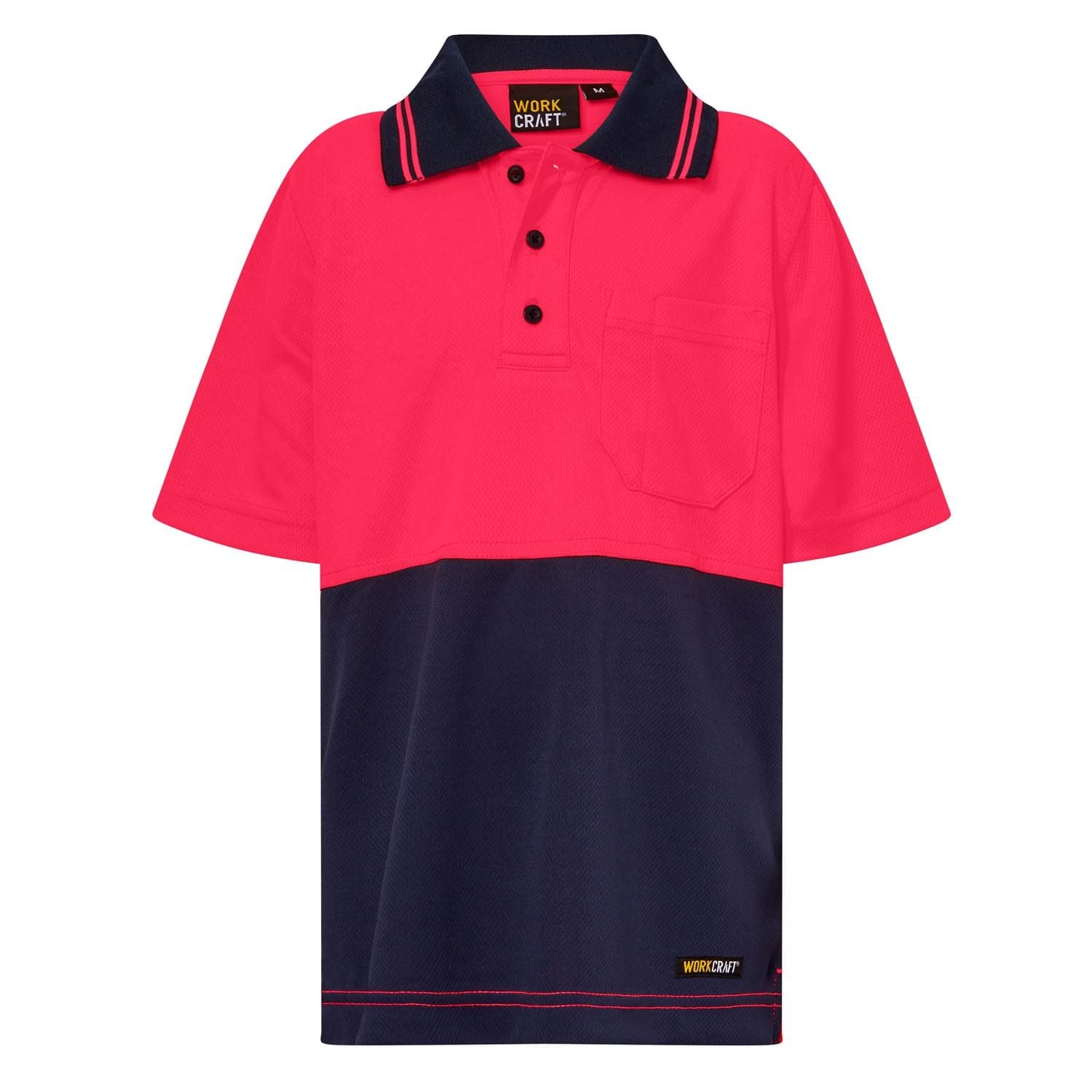 PINK KIDS HI VIS SHORT SLEEVE MICROMESH POLO WITH POCKET