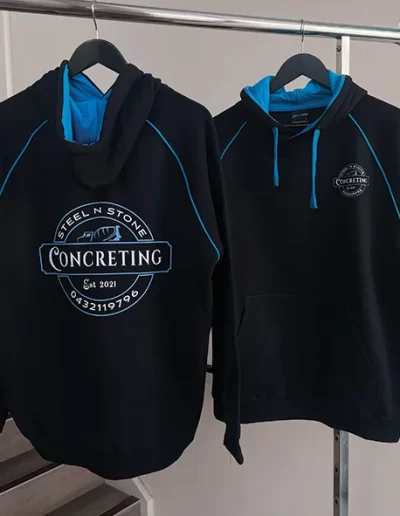 Steel N Stone Concreting Logo on Black and Blue Hoodie