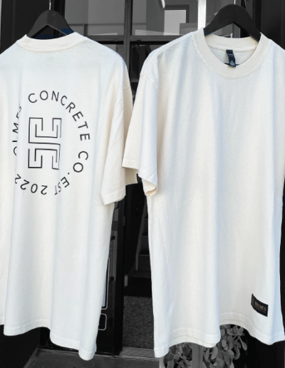 Holmes Concrete Uniform with custom label and print on the back of a tshirt
