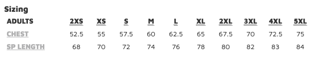 JB's Wear Custom Workwear Size Chart