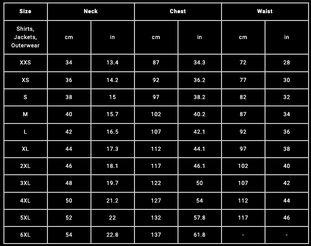 Syzmik Workwear Mens Size Chart