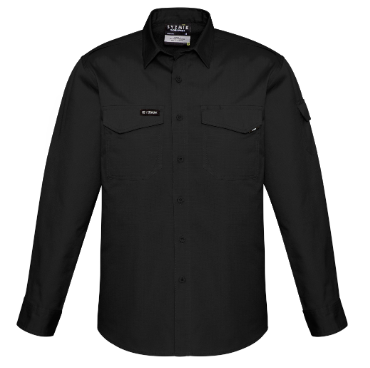 Mens Rugged Cooling Long Sleeve Shirt Black Front View