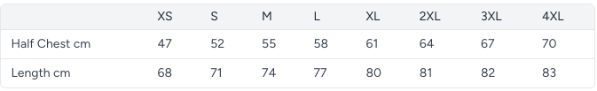 Trendswear Size Chart in CM