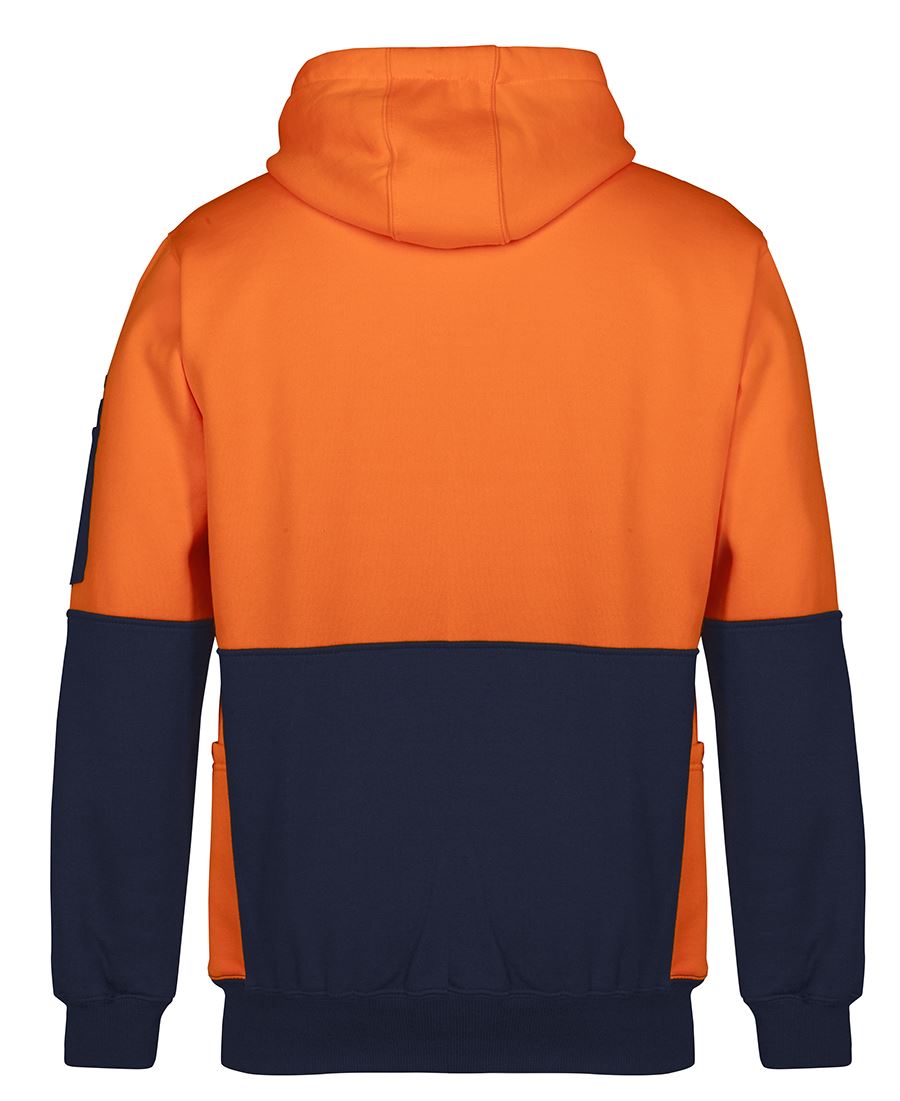 jbs-wear-hi-vis-330g-pull-over-hoodie-orange-navy-back JB's Wear Hi Vis Pull Over Hoodie Back View in Orange and Navy