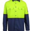 jbs-wear-ripstop-long-sleeve-work-shirt-lime-navy JB's Wear Ripstop Long Sleeve Hi Vis Work Shirt Front View
