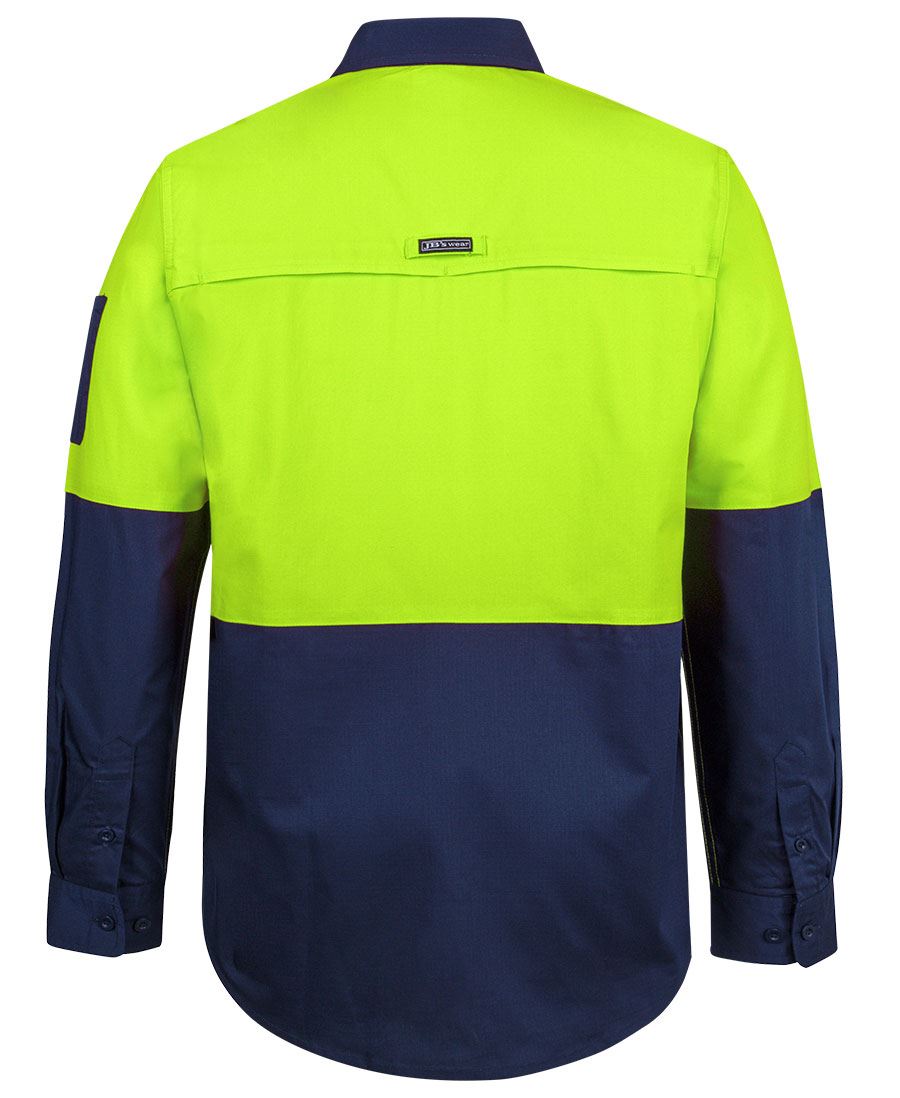 jbs-wear-ripstop-long-sleeve-work-shirt-lime-navy-back JB's Wear Ripstop Long Sleeve Hi Vis Work Shirt Back View