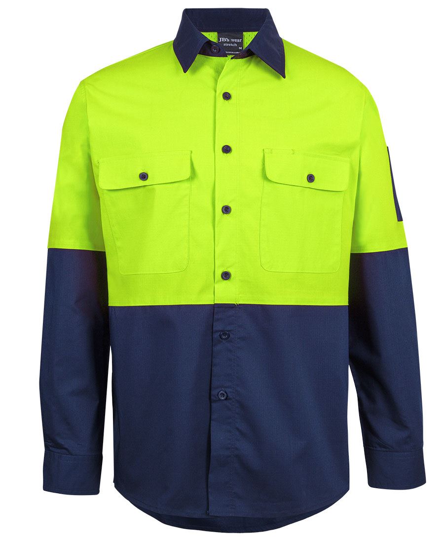 jbs-wear-ripstop-long-sleeve-work-shirt-lime-navy JB's Wear Ripstop Long Sleeve Hi Vis Work Shirt Front View