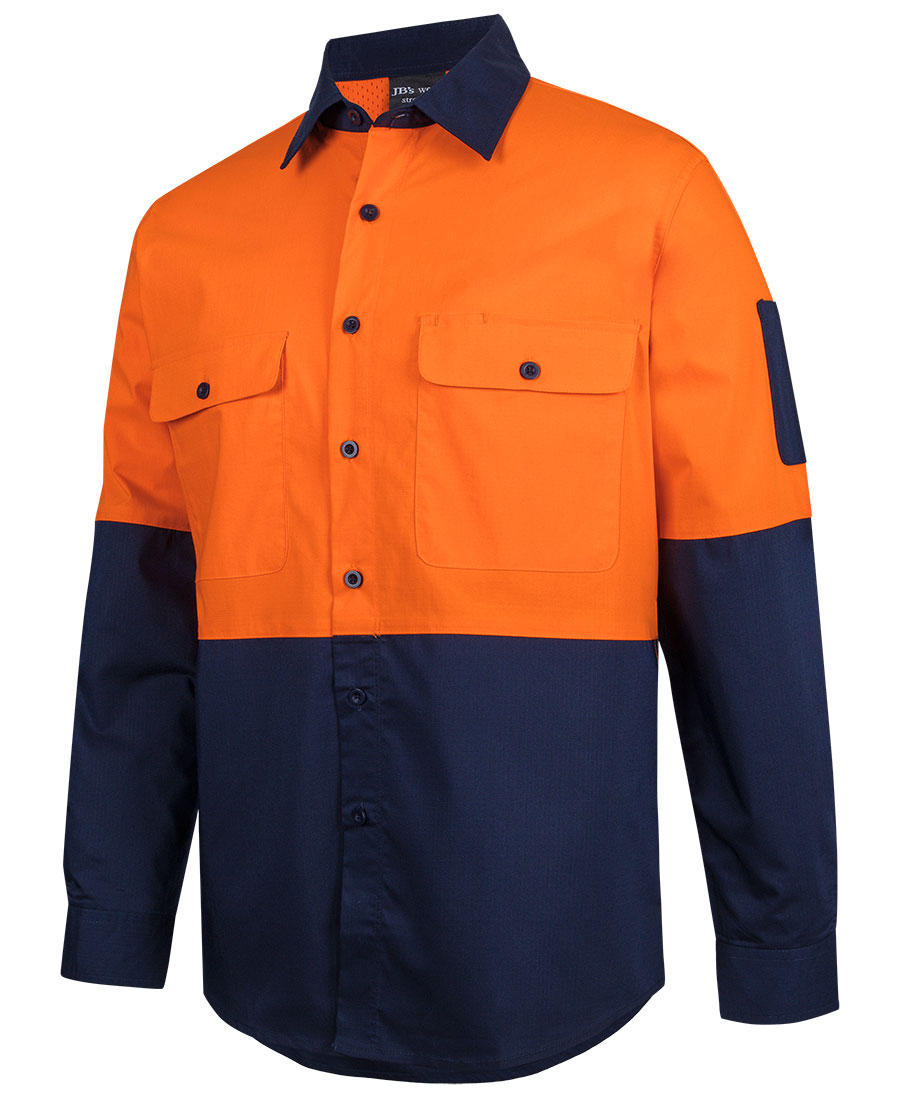 jbs-wear-ripstop-long-sleeve-work-shirt-orange-navy JB's Wear Ripstop Long Sleeve Hi Vis Work Shirt in Orange and Navy