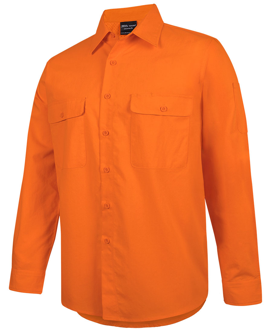 jbs-wear-ripstop-long-sleeve-work-shirt-orange JB's Wear Ripstop Long Sleeve Hi Vis Work Shirt in Orange
