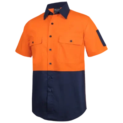 jbs-wear-ripstop-short-sleeve-work-shirt | The Print Studio - Screen Printing & Embroidery JB's Wear Hi Vis Short Sleeve Work Shirt in Orange and Navy