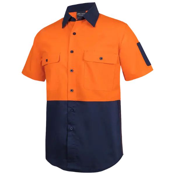 JB's Wear Hi Vis Short Sleeve Work Shirt in Orange and Navy
