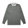 5410_RUGBY_JERSEY_SHADOW__61943 Gray long-sleeve polo shirt with a white collar and placket piece at the neck area.