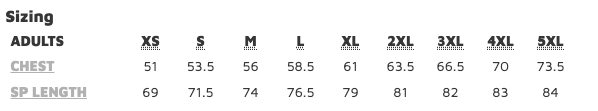 JB's Wear Hi Vis Long Sleeve Size Chart