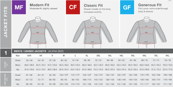 Chef Works Men's Size Chart