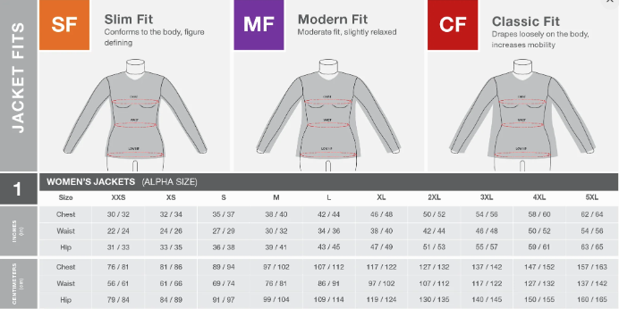 Chef Works Women's Size Chart