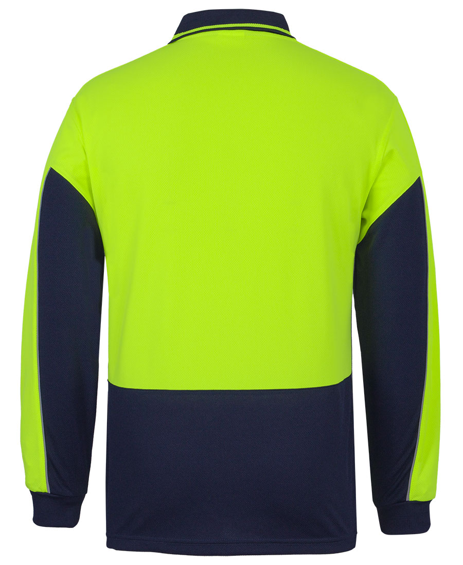 jbs-wear-ls-hivis-gap-polo-lime-navy-back JB's Wear Hi Vis Long Sleeve Gap Polo