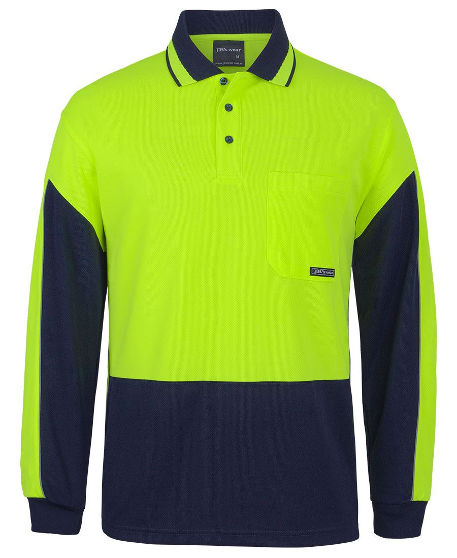 jbs-wear-ls-hivis-gap-polo-lime-navy JB's Wear Hi Vis Long Sleeve Gap Polo