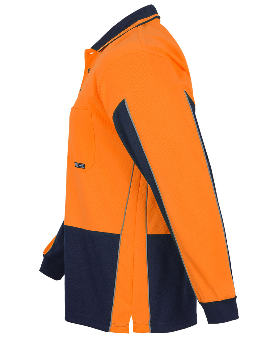 jbs-wear-ls-hivis-gap-polo-orange-navy-side JB's Wear Hi Vis Long Sleeve Gap Polo