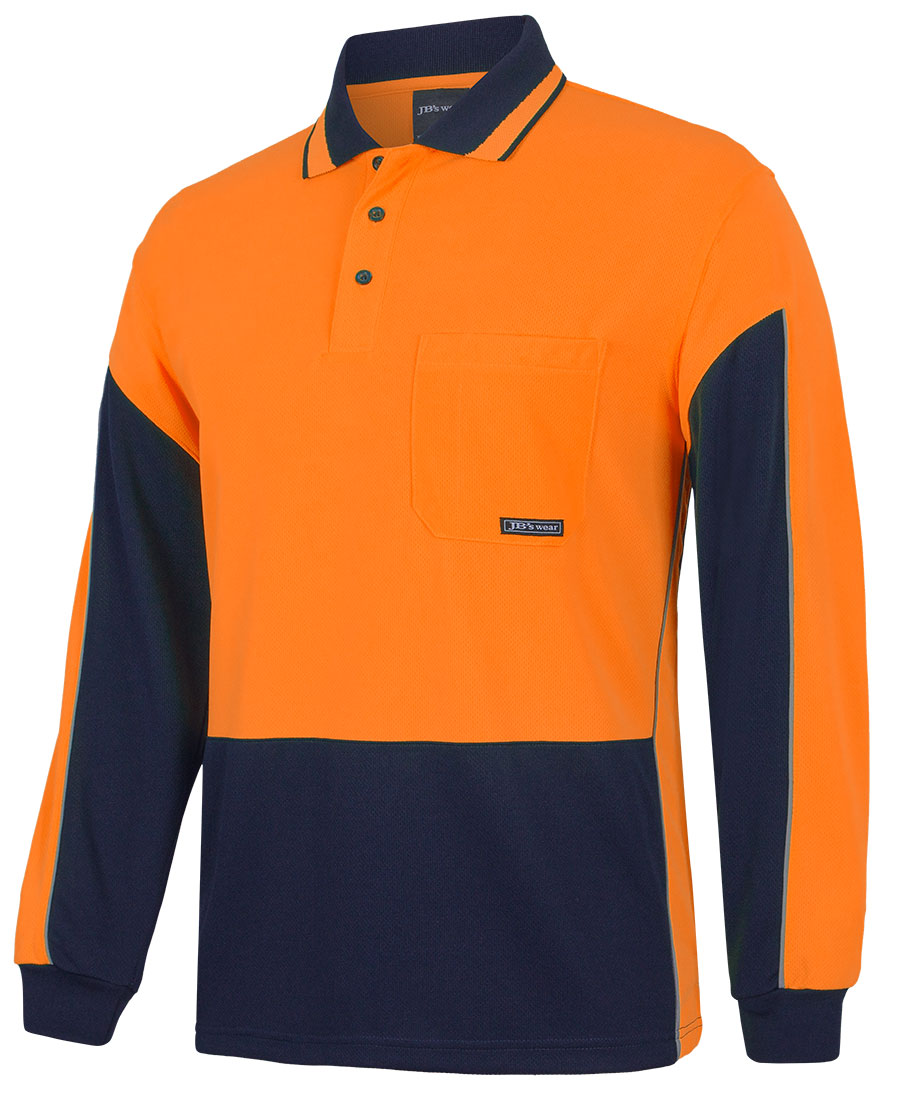 jbs-wear-ls-hivis-gap-polo-orange-navy JB's Wear Hi Vis Long Sleeve Gap Polo