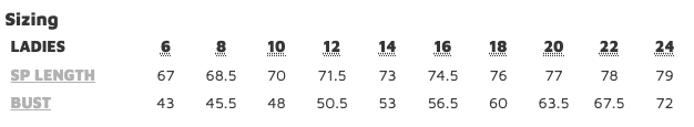 JB's Wear Women's Size Chart for Chefs Jacket