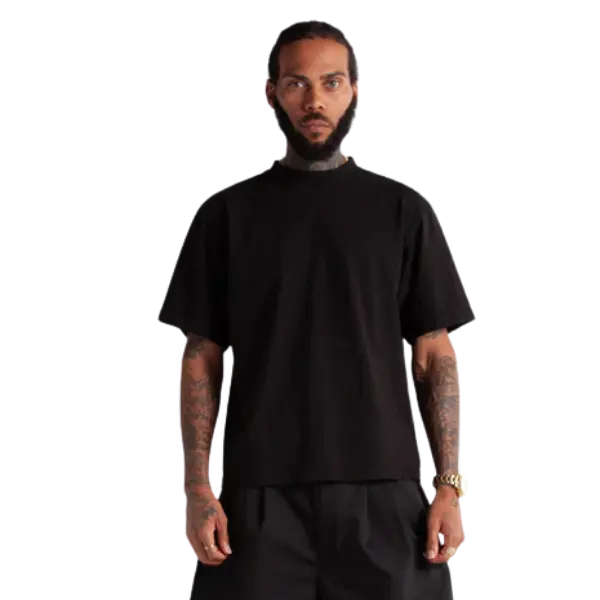 Shaka Wear Cropped Heavyweight Tee in Black on Model