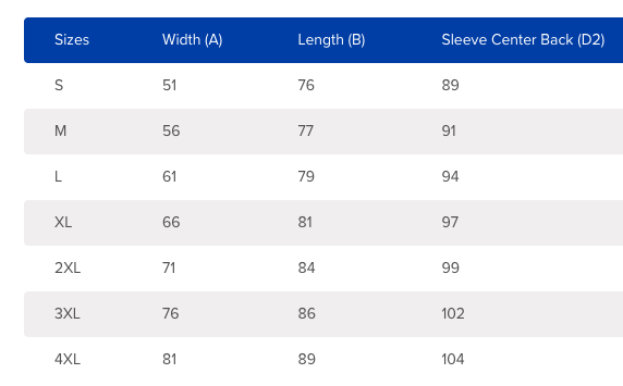 Gildan Hammer Hoodie Size Chart