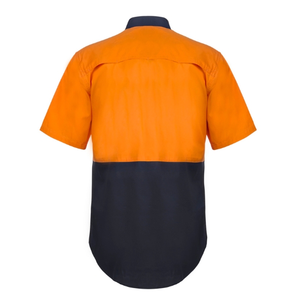 Workcraft Hi Vis Short Sleeve Cotton Drill Shirt-back Workcraft Hi Vis Short Sleeve Cotton Drill Shirt-back