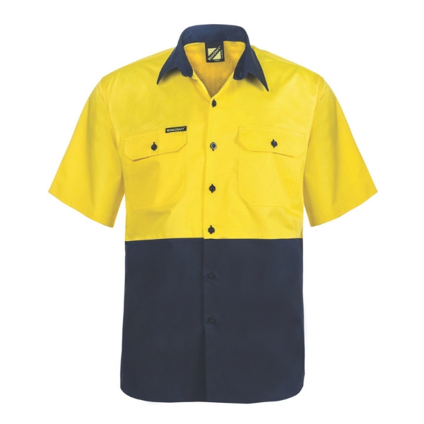 Workcraft Hi Vis Short Sleeve Cotton Drill Shirt-yellow Workcraft Hi Vis Short Sleeve Cotton Drill Shirt-yellow