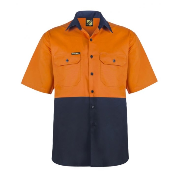 Workcraft Hi Vis Short Sleeve Cotton Drill Shirt Workcraft Hi Vis Short Sleeve Cotton Drill Shirt-orange