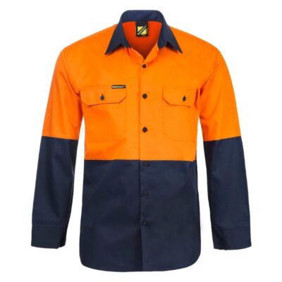 Workcraft Lightweight Hi Vis Long Sleeve Vented Cotton Drill Shirt