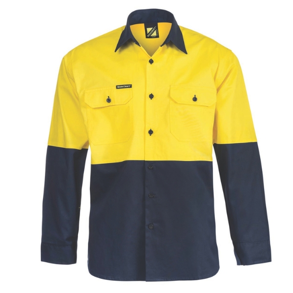 Workcraft Lightweight Hi Vis Long Sleeve Vented Cotton Drill Shirt - yellow Workcraft Lightweight Hi Vis Long Sleeve Vented Cotton Drill Shirt