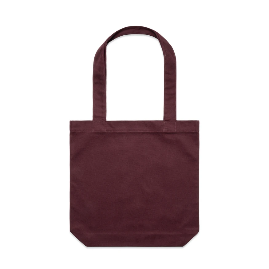1001_CARRIE_TOTE_BURGUNDY__75573 Maroon tote bag with two handles hanging down, plain front.