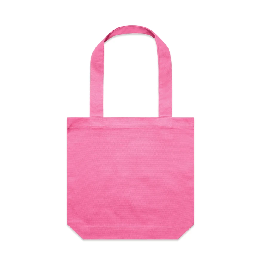1001_CARRIE_TOTE_CHARITY_PINK__96658 Pink tote bag with two long handles, plain design and flat bottom edges of the bag.