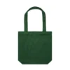 1001_CARRIE_TOTE_FOREST_GREEN__24205 Green canvas tote bag with two handles, plain and empty, front view, on white background.