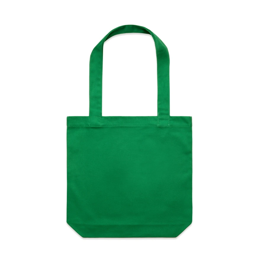 1001_CARRIE_TOTE_KELLY_GREEN__15604 Green reusable tote bag with two handles, plain solid fabric design.