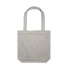 1001_CARRIE_TOTE_MUSHROOM__60208 Beige reusable tote bag with two handles, shown flat against a white background, suitable for shopping or carrying items.