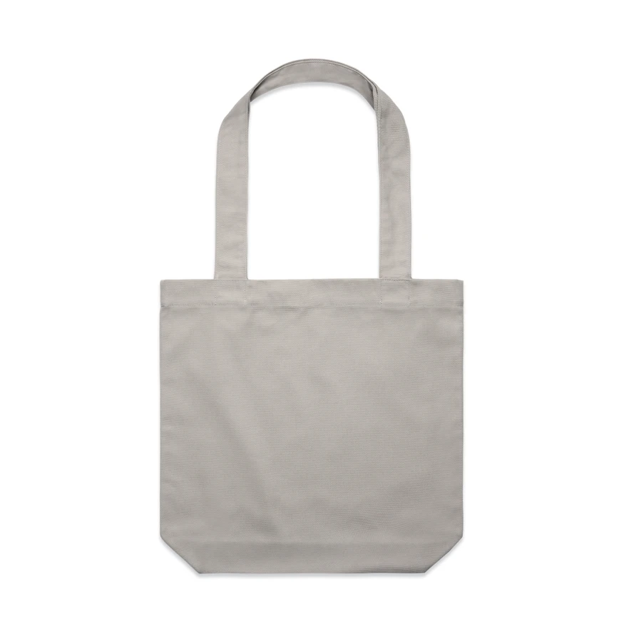 1001_CARRIE_TOTE_MUSHROOM__60208 Beige reusable tote bag with two handles, shown flat against a white background, suitable for shopping or carrying items.