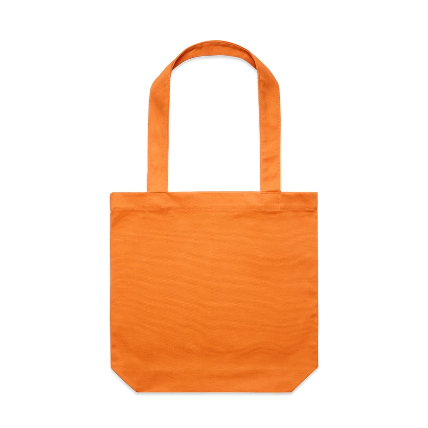 1001_CARRIE_TOTE_ORANGE__32168 Orange tote bag with two handles, basic rectangular body, photographed against a white background.