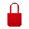 1001_CARRIE_TOTE_RED__48805 Red reusable tote bag with two handles, plain red fabric on a white background