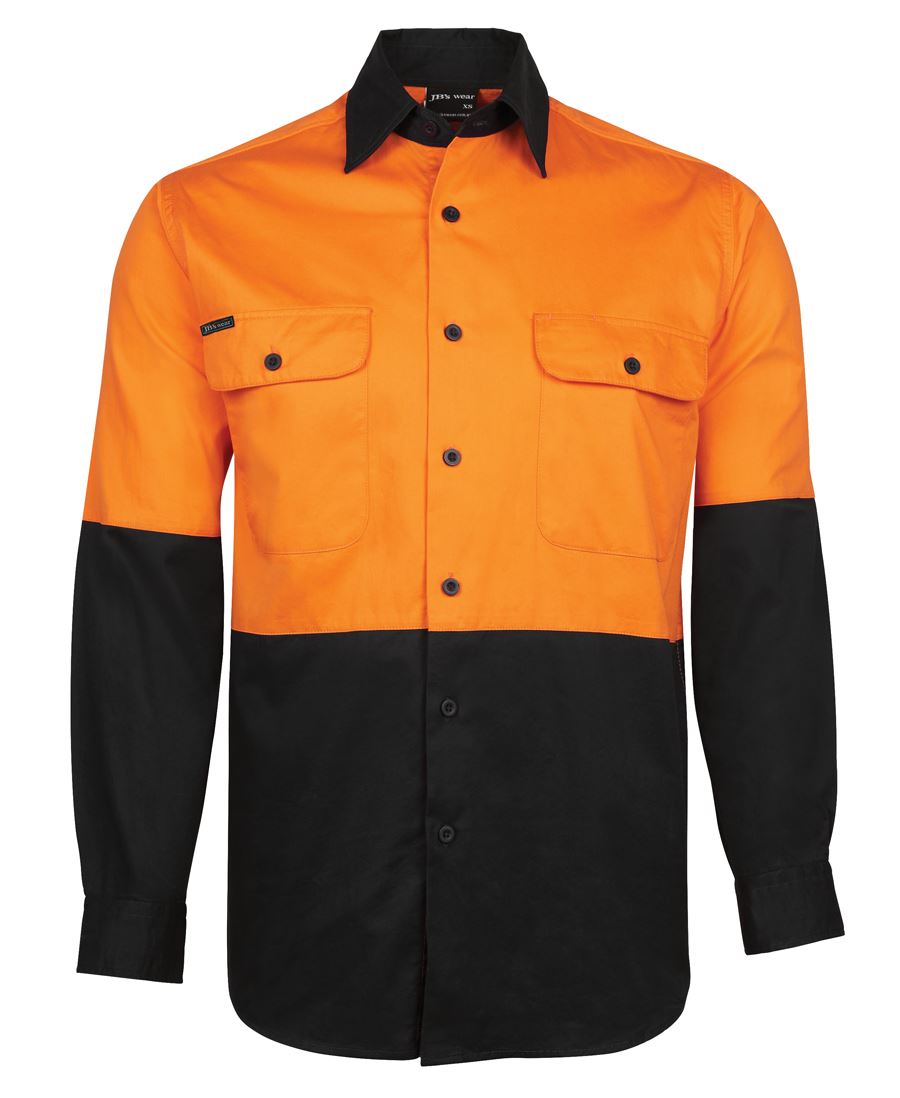 6HWSL_OB_01_638411887837963132 JB's Hi Vis L/S 150G Work Shirt Orange Black