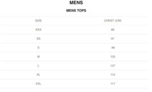 Active Basics Men Top Sizing Chart