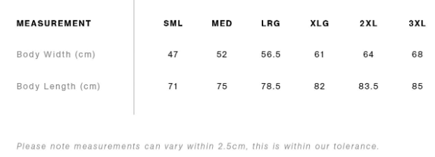 AS Colour Men’s Staple Tank Size Chart