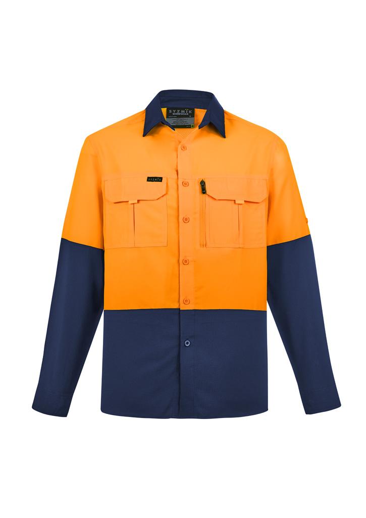 ZW468_bProduct_Orange_Navy_01_GWRvzgK wecompresscom Syzmik Mens Hi Vis Outdoor Long Sleeve Shirt