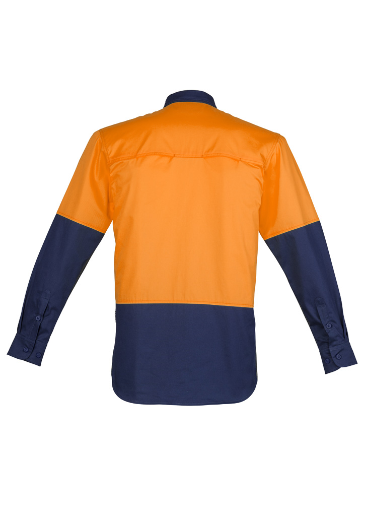 ZW560_bProduct_Orange_Navy_02_60Nv44A Syzmik Mens Closed Front Long Sleeve Shirt