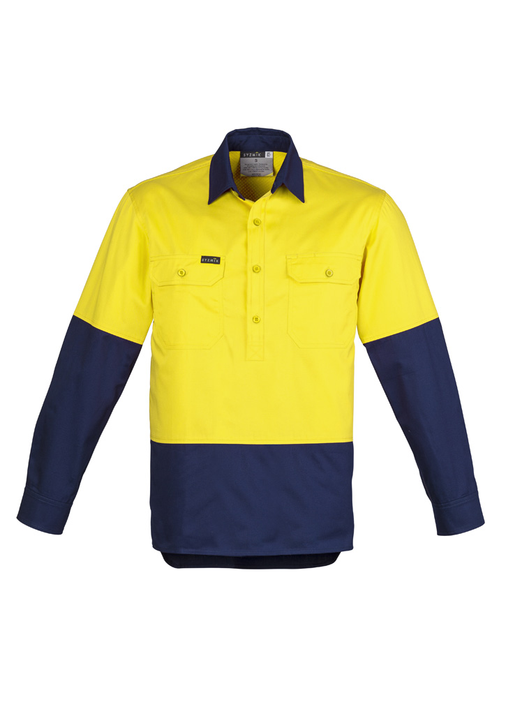 ZW560_bProduct_Yellow_Navy_01_KRzgMXN Syzmik Mens Closed Front Long Sleeve Shirt