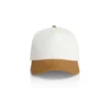 1165_TWO-TONE_FRAME_CAP_NATURAL_CAMEL__72035 White baseball cap with a tan-brown curved brim and a small brown top button, photographed on a white background.