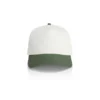 1165_TWO-TONE_FRAME_CAP_NATURAL_CYPRESS__37622 White crown with olive-green bill baseball cap on white background (front view)