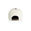 1165_TWO-TONE_FRAME_CAP_NATURAL_WALNUT_BACK__50837 Rear view of a white baseball cap with a brown plastic adjustable strap on the back edge.