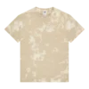 Beige tie-dye crew-neck T-shirt laid flat with white splatter pattern.