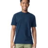 Young man smiling, wearing a navy T-shirt and olive cargo shorts against a white background.